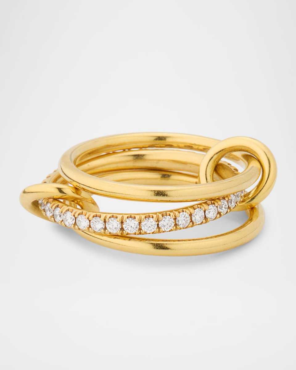 18K Yellow Gold Connected 3-Link Diamond Pave Ring